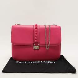 Valentino Pink Leather Large Glam Lock Shoulder Bag