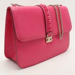 Valentino Pink Leather Large Glam Lock Shoulder Bag