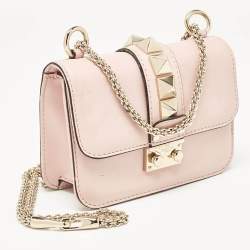 Valentino Light Pink Leather Mini Glam Lock Flap Shoulder Bag