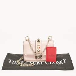 Valentino Light Pink Leather Mini Glam Lock Flap Shoulder Bag