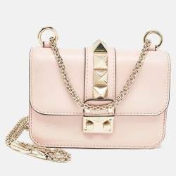 Valentino Light Pink Leather Mini Glam Lock Flap Shoulder Bag