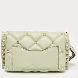 Valentino Mint Green Quilted Leather Candystud Wristlet Clutch