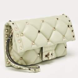 Valentino Mint Green Quilted Leather Candystud Wristlet Clutch
