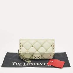 Valentino Mint Green Quilted Leather Candystud Wristlet Clutch