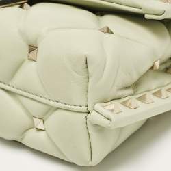 Valentino Mint Green Quilted Leather Candystud Wristlet Clutch