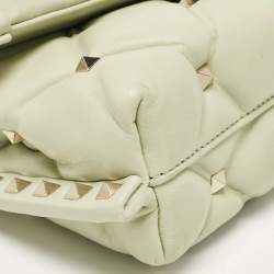 Valentino Mint Green Quilted Leather Candystud Wristlet Clutch