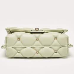 Valentino Mint Green Quilted Leather Candystud Wristlet Clutch