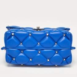 Pre Owned Valentino Blue Quilted Leather Medium Candystud Top Handle Bag