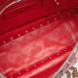 Pre Owned Valentino Red Quilted Leather Medium Rockstud Spike Top Handle Bag
