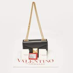 Valentino Black Leather One Stud Chain Shoulder Bag