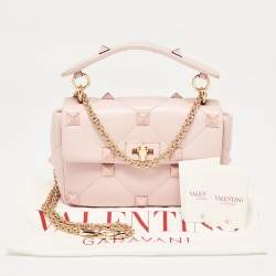 Pre Owned Valentino Pink Leather Medium Roman Stud Top Handle Bag