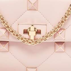 Pre Owned Valentino Pink Leather Medium Roman Stud Top Handle Bag