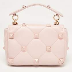 Pre Owned Valentino Pink Leather Medium Roman Stud Top Handle Bag