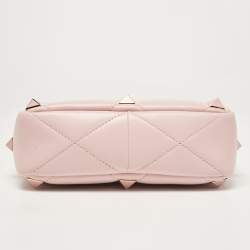 Pre Owned Valentino Pink Leather Medium Roman Stud Top Handle Bag