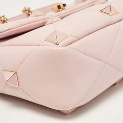Pre Owned Valentino Pink Leather Medium Roman Stud Top Handle Bag