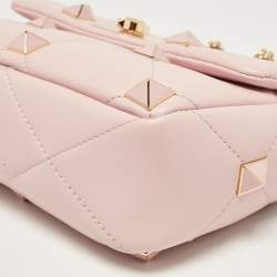 Pre Owned Valentino Pink Leather Medium Roman Stud Top Handle Bag