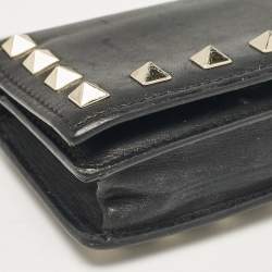 Valentino Black Leather Rockstud Card Case