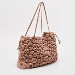 Valentino Light Pink Leather Floral Applique Zip Tote