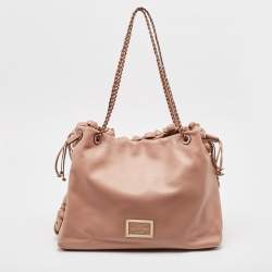 Valentino Light Pink Leather Floral Applique Zip Tote