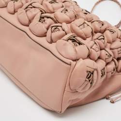 Valentino Light Pink Leather Floral Applique Zip Tote