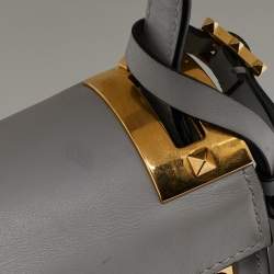 Pre Owned Valentino Ash Grey Leather My Rockstud Top Handle Bag