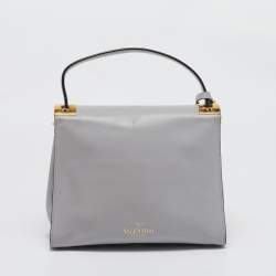 Pre Owned Valentino Ash Grey Leather My Rockstud Top Handle Bag