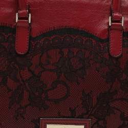 Valentino Dark Red/Black Leather and Lace Bow Tote