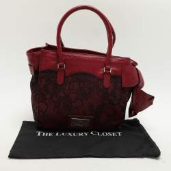 Valentino Dark Red/Black Leather and Lace Bow Tote