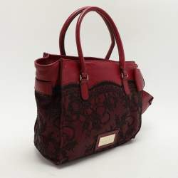 Valentino Dark Red/Black Leather and Lace Bow Tote