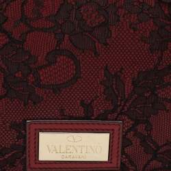 Valentino Dark Red/Black Leather and Lace Bow Tote