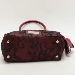 Valentino Dark Red/Black Leather and Lace Bow Tote