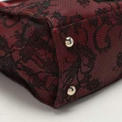 Valentino Dark Red/Black Leather and Lace Bow Tote