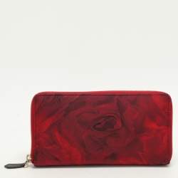 Valentino Red Printed Nylon Continental Zip Around Wallet