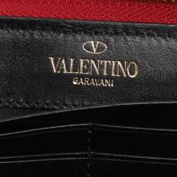 Valentino Red Printed Nylon Continental Zip Around Wallet