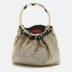 Pre Owned Valentino Gold Chainmail Bebop Ring Loop-Handle Clutch 