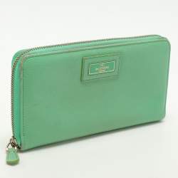 Valentino Green Leather Zip Around Wallet