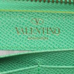 Valentino Green Leather Zip Around Wallet