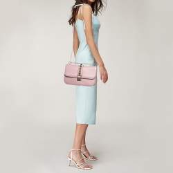 Pre Owned Valentino Dusty Pink Leather Medium Glam Lock Chain Shoulder Bag