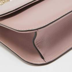 Pre Owned Valentino Dusty Pink Leather Medium Glam Lock Chain Shoulder Bag
