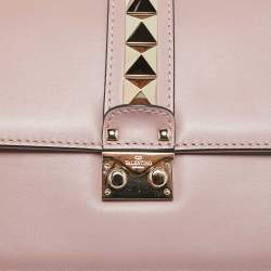 Pre Owned Valentino Dusty Pink Leather Medium Glam Lock Chain Shoulder Bag