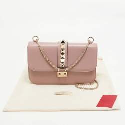Pre Owned Valentino Dusty Pink Leather Medium Glam Lock Chain Shoulder Bag