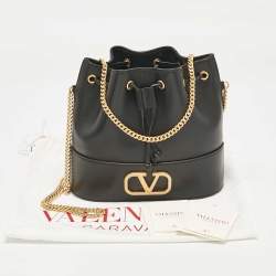 Pre Owned Valentino Black Leather VLogo Mini Bucket Bag