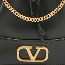 Pre Owned Valentino Black Leather VLogo Mini Bucket Bag