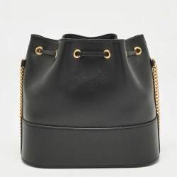 Pre Owned Valentino Black Leather VLogo Mini Bucket Bag