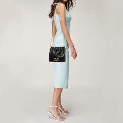 Pre Owned Valentino Black Leather VLogo Mini Bucket Bag