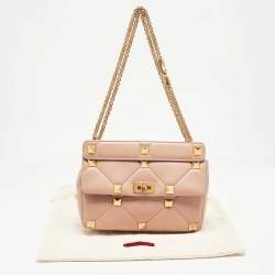 Pre Owned Valentino Beige Quilted Leather Large Roman Stud Top Handle Bag