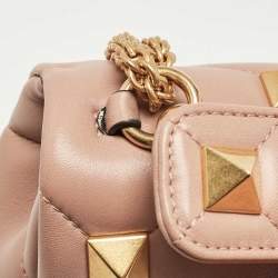 Pre Owned Valentino Beige Quilted Leather Large Roman Stud Top Handle Bag