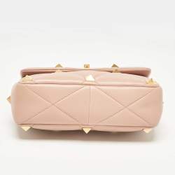 Pre Owned Valentino Beige Quilted Leather Large Roman Stud Top Handle Bag
