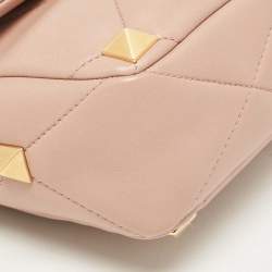 Pre Owned Valentino Beige Quilted Leather Large Roman Stud Top Handle Bag