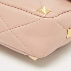 Pre Owned Valentino Beige Quilted Leather Large Roman Stud Top Handle Bag